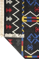 IMPERIAL KNOTS BLACK BLUE KILIM HAND WOVEN DHURRIE 5X8 FEET