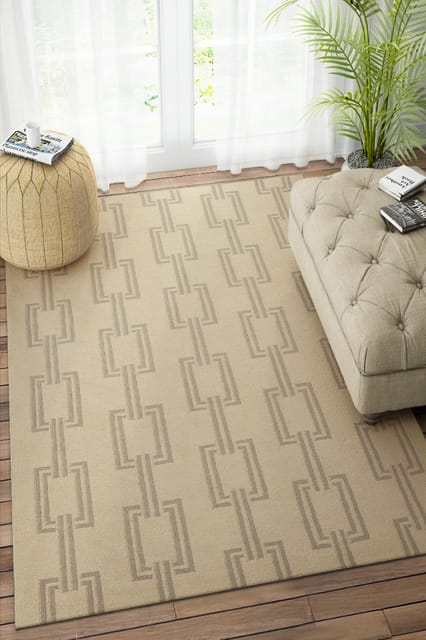 IMPERIAL KNOTS BEIGE AND GREY GEOMETRIC HAND WOVEN DHURRIE 5X8 FEET