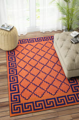 IMPERIAL KNOTS ORANGE AND BLUE GREEK KEY HAND WOVEN DHURRIE 5X8 FEET