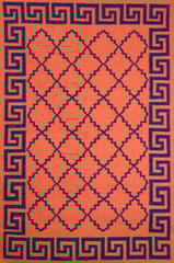 IMPERIAL KNOTS ORANGE AND BLUE GREEK KEY HAND WOVEN DHURRIE 5X8 FEET
