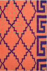 IMPERIAL KNOTS ORANGE AND BLUE GREEK KEY HAND WOVEN DHURRIE 5X8 FEET