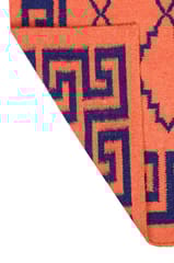IMPERIAL KNOTS ORANGE AND BLUE GREEK KEY HAND WOVEN DHURRIE 5X8 FEET