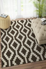 IMPERIAL KNOTS BROWN AND IVORY AZTEC HAND WOVEN KILIM DHURRIE 5X8 FEET