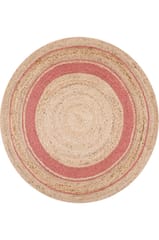 IMPERIAL KNOTS PINK AND NATURAL ROUND JUTE HAND WOVEN DHURRIE 5X5 FEET