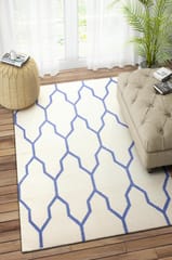 IMPERIAL KNOTS IVORY BLUE TRELLIS HAND WOVEN DHURRIE 4X6 FEET