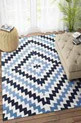 IMPERIAL KNOTS IVORY BLUE AZTEC HAND WOVEN KILIM DHURRIE 4X6 FEET