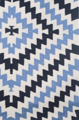 IMPERIAL KNOTS IVORY BLUE AZTEC HAND WOVEN KILIM DHURRIE 4X6 FEET