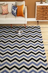 IMPERIAL KNOTS BLUE BLACK CHEVRON HAND WOVEN DHURRIE 4X6 FEET