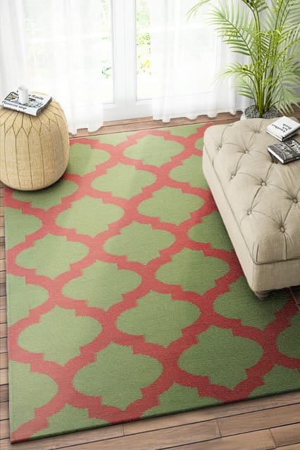 IMPERIAL KNOTS GREEN AND RED MOROCCAN HAND WOVEN DHURRIE 3X5 FEET