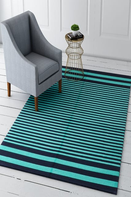 IMPERIAL KNOTS BLUE STRIPES HAND WOVEN DHURRIE 3X5 FEET