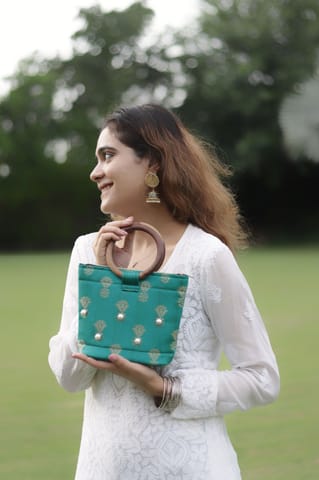 Draupadi -Pearl Blue Woodcraft Clutch