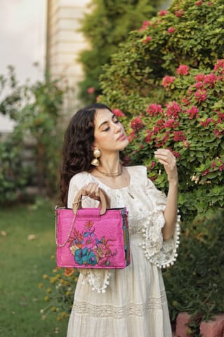 Draupadi -Blush Floral Woodcraft Clutch