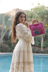 Draupadi -Blush Floral Woodcraft Clutch