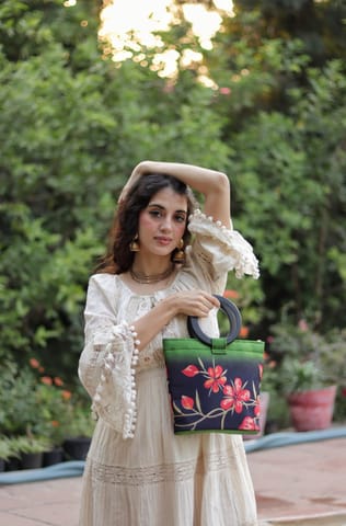 Draupadi -Green Floral Wooden Clutch