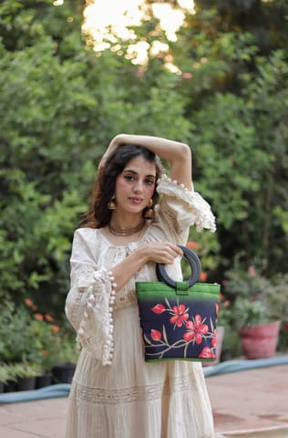 Draupadi -Green Floral Wooden Clutch