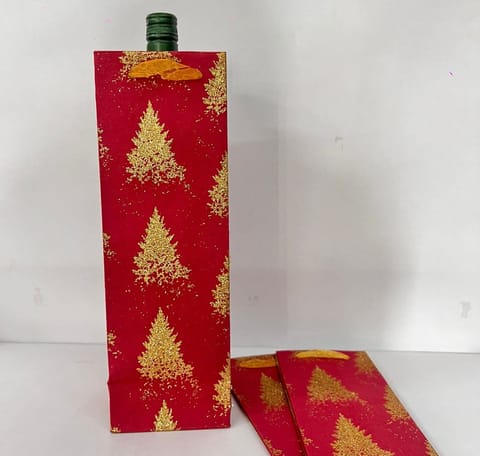 PaperMe - Gold Glitter Tree S/3 Wine Bag