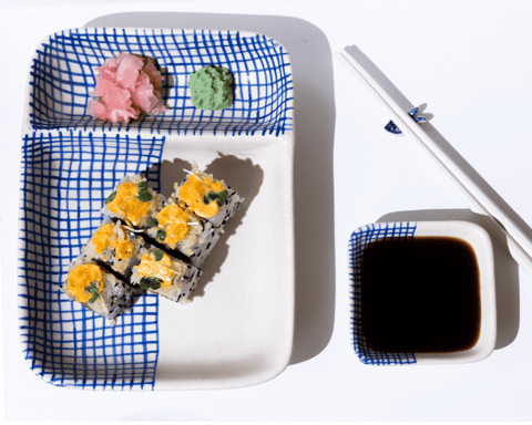 The Indian Rose - Neel- Sushi/ Chip and Dip Set with Chopstick Holder