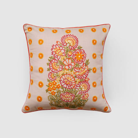 Zaina By Ctok - Dilara Aari Embroidered Cushion Cover Beige