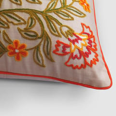 Zaina By Ctok - Gul Nilofer Aari Embroidered Cushion Cover - Cream