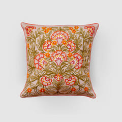 Zaina By Ctok - Gul Nilofer Aari Embroidered Cushion Cover - Cream