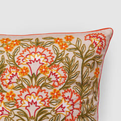 Zaina By Ctok - Gul Nilofer Aari Embroidered Cushion Cover - Cream