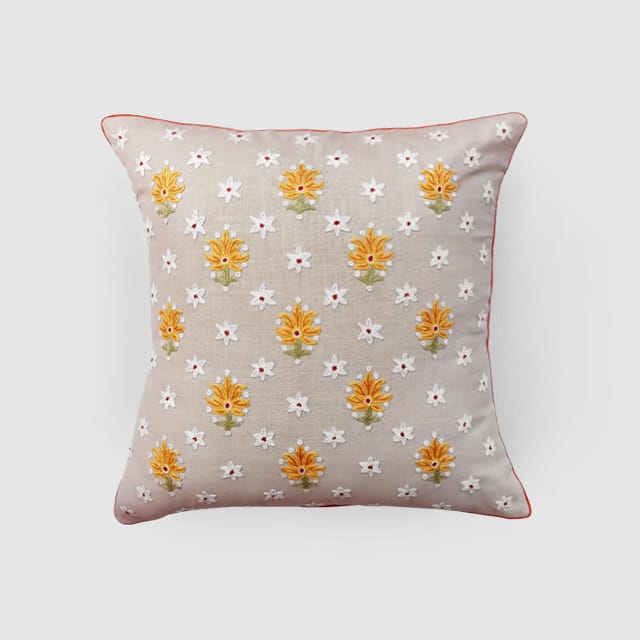 Zaina By Ctok - Dast-e-Gul Aari Embroidered Cushion Cover Cream