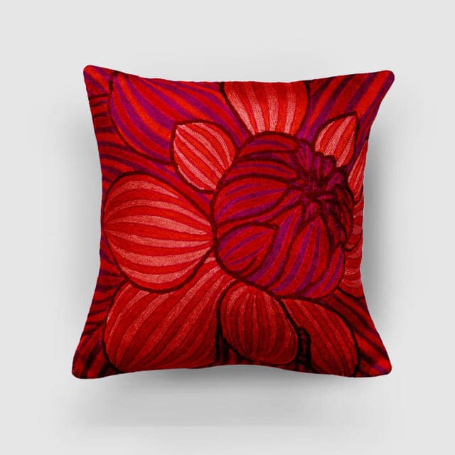 Zaina By Ctok - Kingfisher Hand Embroidered Chainstitch Cushion Cover Green