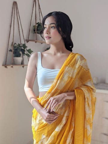 Dira By Dimple - Royal Sunshine - Pure Georgette Thread and Sequins Work Shibori Saree