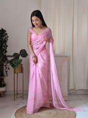 Dira By Dimple - Pink Promise (Sequins work Pink Chiffon Saree)