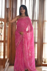 Dira By Dimple - Barred Felicity -Lehriya Saree with Gota Lace