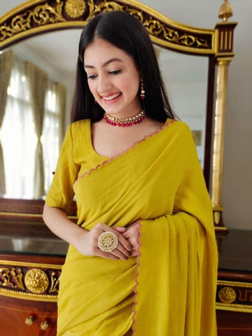 Dira By Dimple - Mustard Macaron - Soft Jute Saree