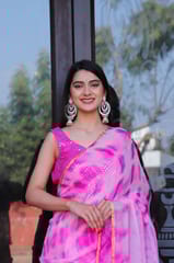 Dira By Dimple - Pink Chiffon Saree with Zari Border