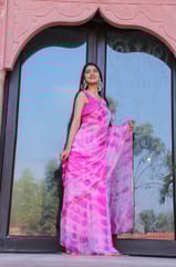 Dira By Dimple - Pink Chiffon Saree with Zari Border