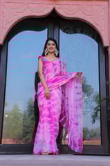 Dira By Dimple - Pink Chiffon Saree with Zari Border