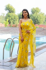Dira By Dimple - Filmy Tracey (Yellow Bandhej Chiffon Saree with Zari Border)