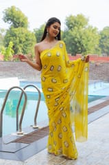 Dira By Dimple - Filmy Tracey (Yellow Bandhej Chiffon Saree with Zari Border)