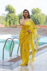 Dira By Dimple - Filmy Tracey (Yellow Bandhej Chiffon Saree with Zari Border)