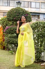 Dira By Dimple - Canary Amour (Pure Chiffon Saree with Pearls Handwork)
