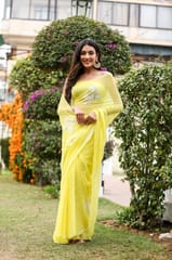 Dira By Dimple - Canary Amour (Pure Chiffon Saree with Pearls Handwork)