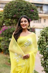 Dira By Dimple - Canary Amour (Pure Chiffon Saree with Pearls Handwork)