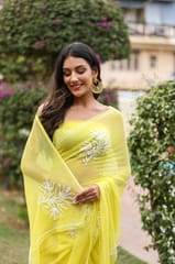 Dira By Dimple - Canary Amour (Pure Chiffon Saree with Pearls Handwork)