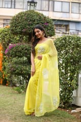 Dira By Dimple - Canary Amour (Pure Chiffon Saree with Pearls Handwork)