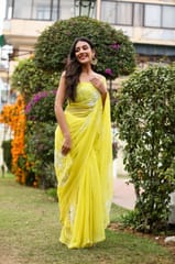 Dira By Dimple - Canary Amour (Pure Chiffon Saree with Pearls Handwork)