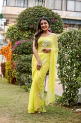 Dira By Dimple - Canary Amour (Pure Chiffon Saree with Pearls Handwork)