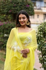 Dira By Dimple - Canary Amour (Pure Chiffon Saree with Pearls Handwork)