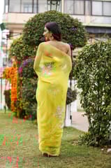 Dira By Dimple - Canary Amour (Pure Chiffon Saree with Pearls Handwork)