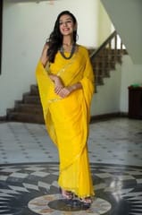Dira By Dimple - May Moon (Yellow Handwork Chiffon Saree)