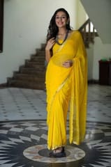 Dira By Dimple - May Moon (Yellow Handwork Chiffon Saree)