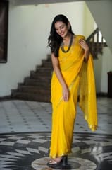 Dira By Dimple - May Moon (Yellow Handwork Chiffon Saree)
