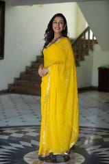 Dira By Dimple - May Moon (Yellow Handwork Chiffon Saree)